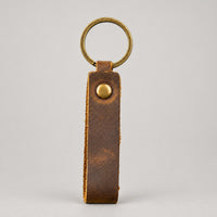 Leather Key Ring, Brass Ring – Men – Chocolate – front