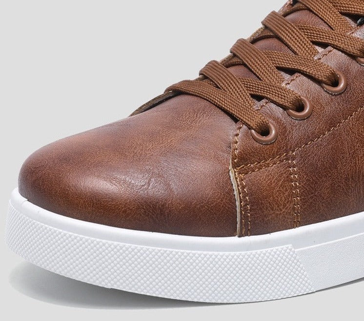 Leather-Look Cupsole Sneakers – Men – Brown – toe detail