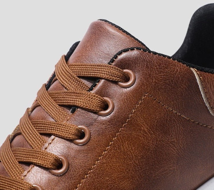 Leather-Look Cupsole Sneakers – Men – Brown – laces detail