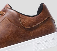 Leather-Look Cupsole Sneakers – Men – Brown – heel detail