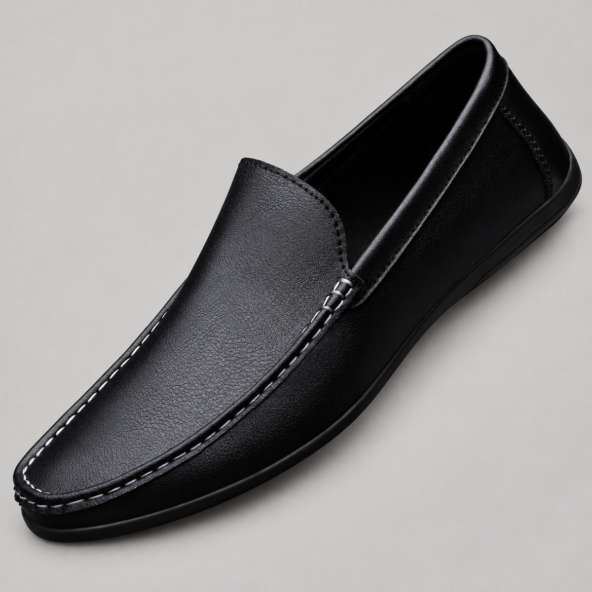 Leather-Look Driving Loafers – Men – Black – side
