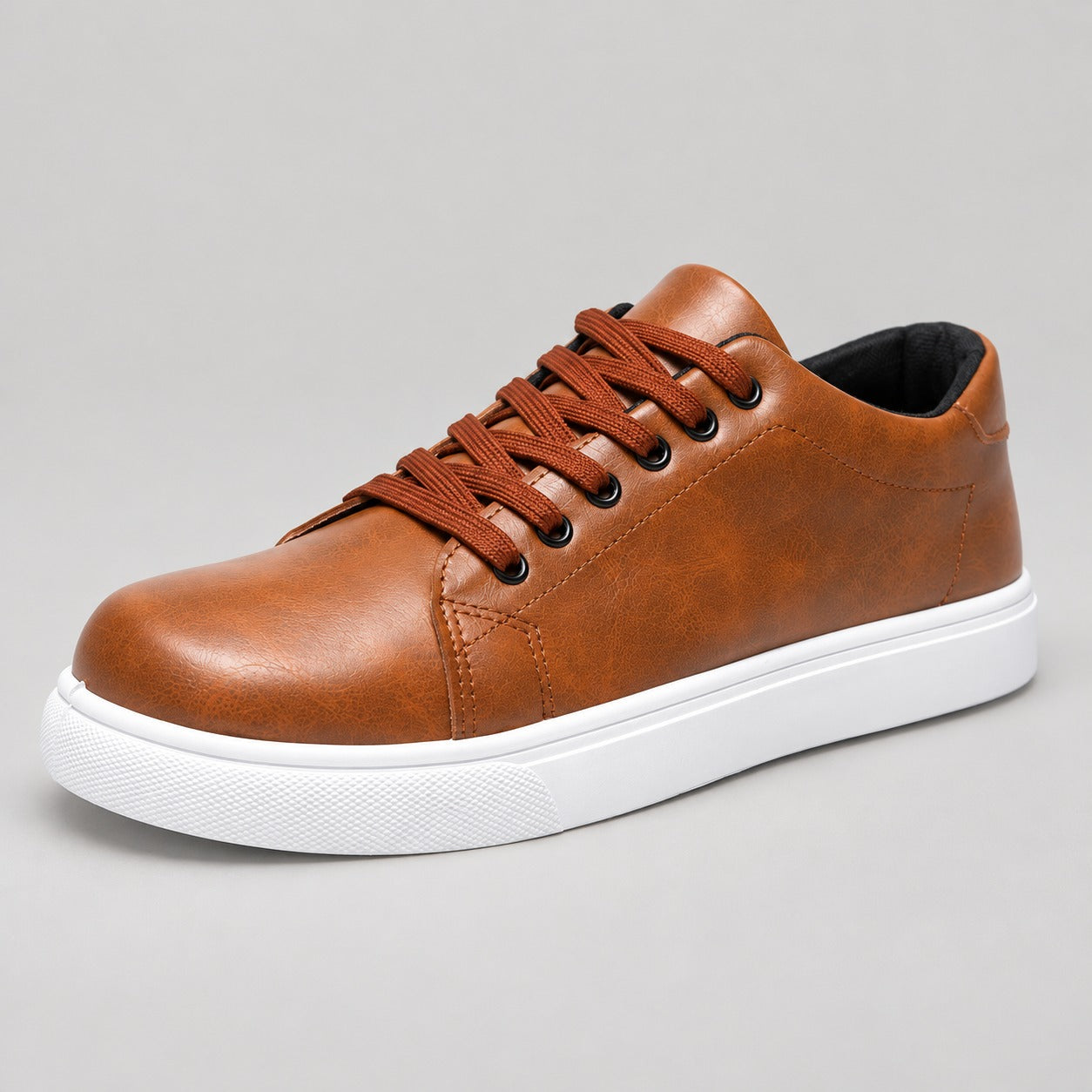 Leather-Look Low-Top Sneakers – Men – Brown – side