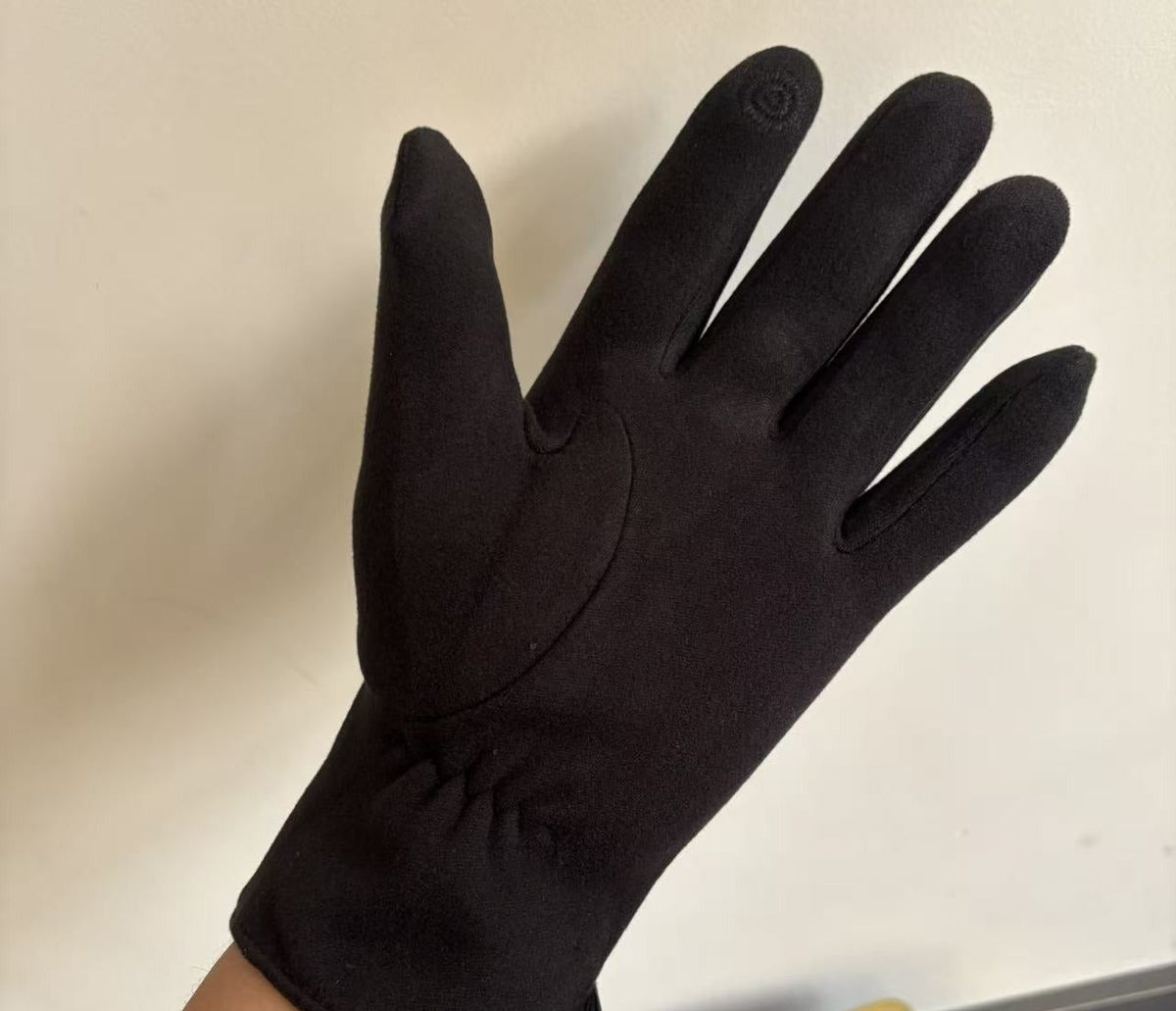 Leather-Look Touchscreen Gloves, Fleece-Lined – Men – Black – palm