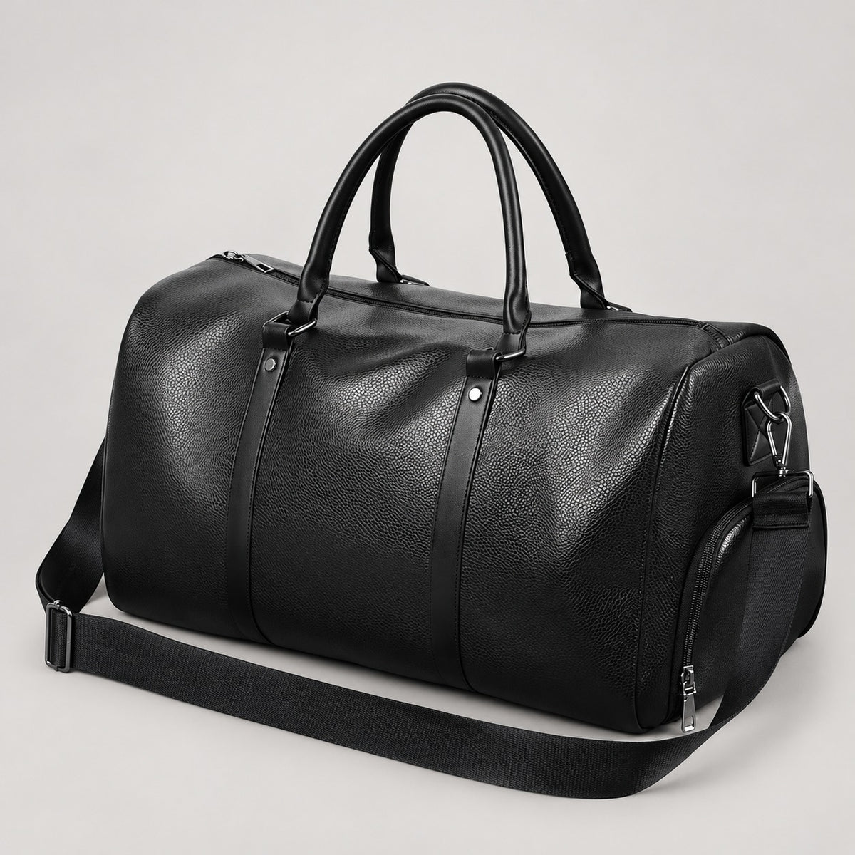 Leather-Look Weekender Bag with Shoe Pocket – Men – Black – front
