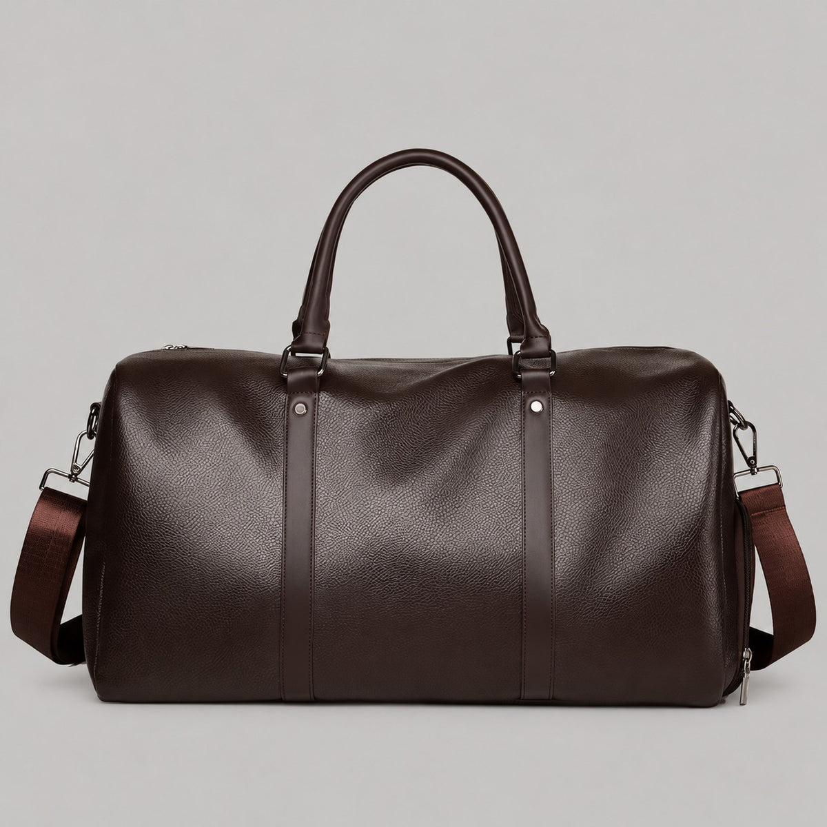 Leather-Look Weekender Bag with Shoe Pocket – Men – Chocolate – front
