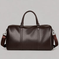 Leather-Look Weekender Bag with Shoe Pocket – Men – Chocolate – front