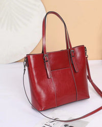 Genuine Leather Tote Bag – Women – Burgundy – front