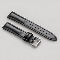Leather Watch Strap, Pin Buckle, 18–22 mm – Men – Black – front