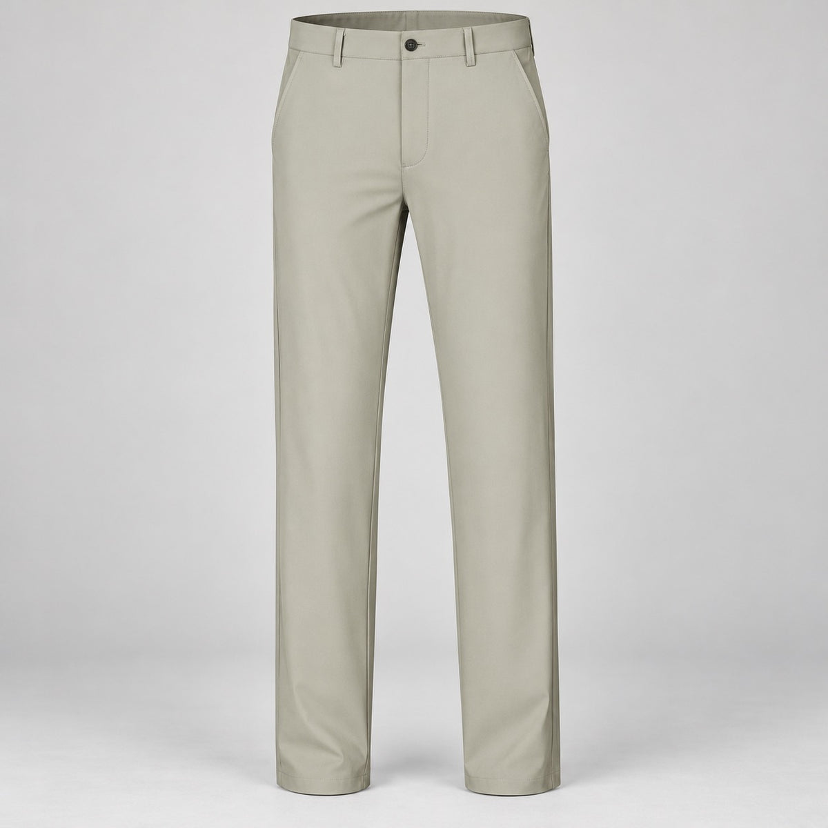 Lightweight Stretch Straight Trousers – Men – Stone – worn, full length