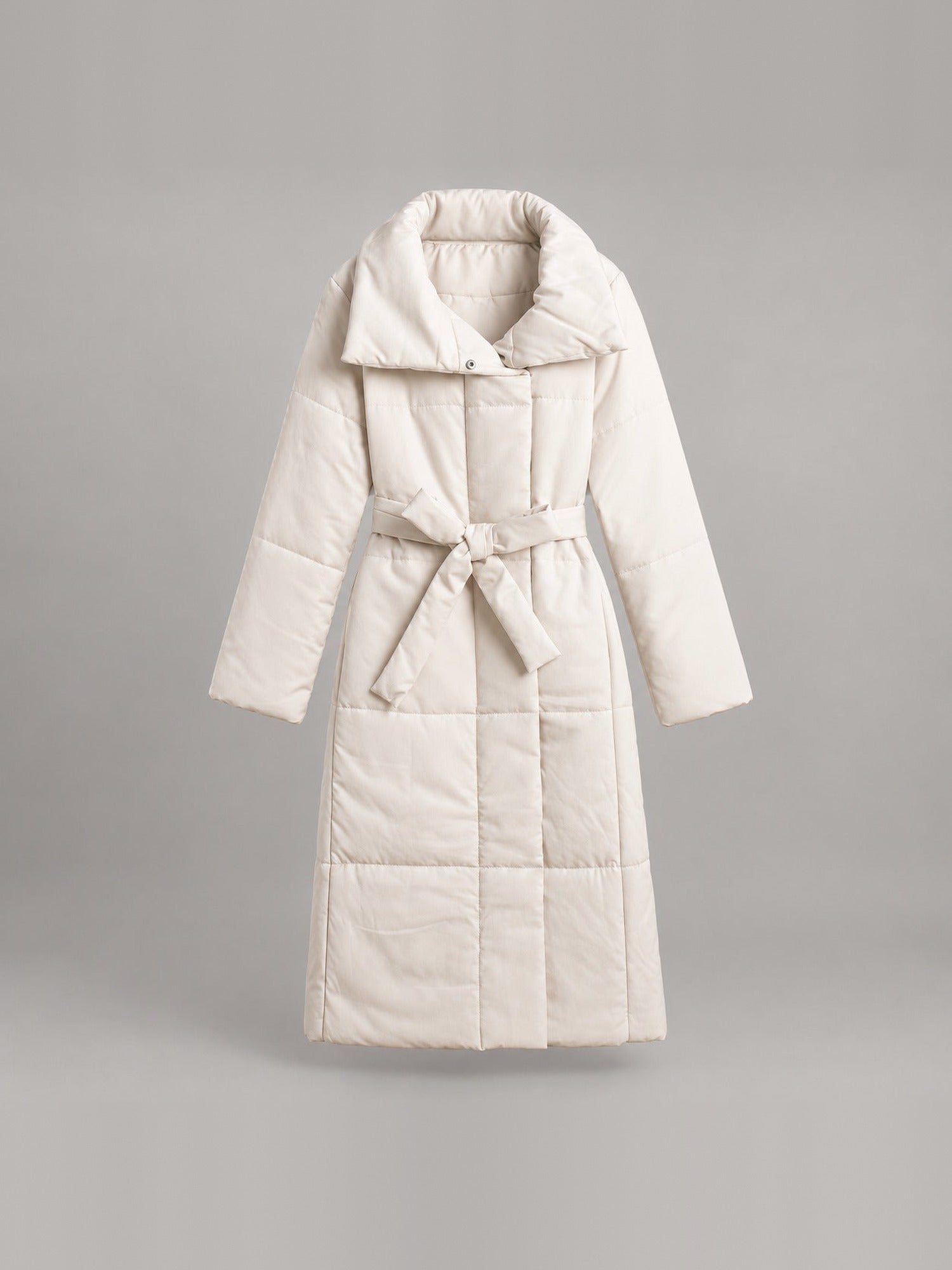 100% Polyester Long Belted Puffer Coat, Funnel Collar – Women – studio