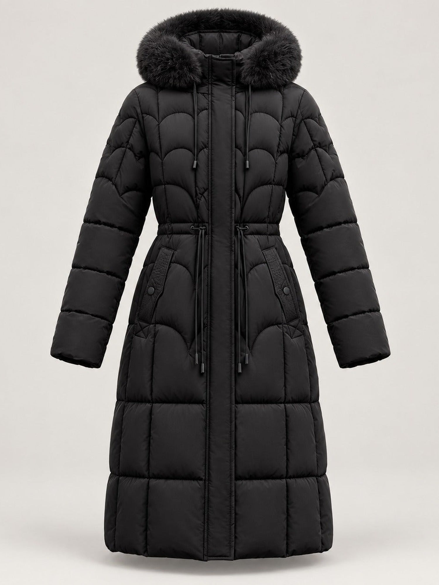 100% Polyester Long Puffer Coat, Faux-Fur Hood – Women – studio