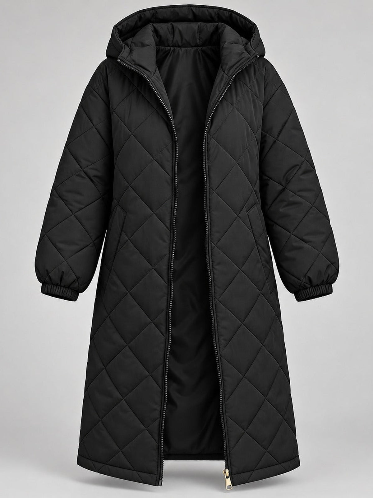 100% Polyester Long Quilted Hooded Coat – Women – studio