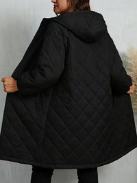 100% Polyester Long Quilted Hooded Coat – Women – Black – back