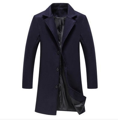 Long Single-Breasted Overcoat – Men – Navy – front