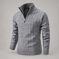 Marled Cable Knit Quarter-Zip Sweater – Men – Grey – three-quarter