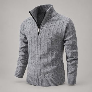Marled Cable Knit Quarter-Zip Sweater – Men – Grey – three-quarter