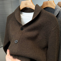 Shawl-Collar Ribbed Knit Cardigan – Men – Chocolate – front, close