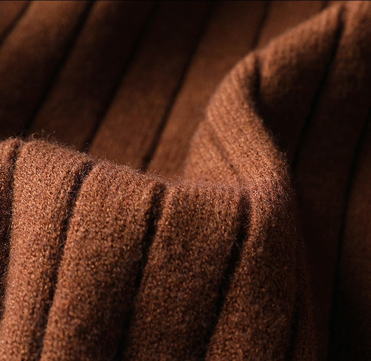 Cable Knit Zip Cardigan, Ribbed Stand Collar – Men – Brown – rib detail