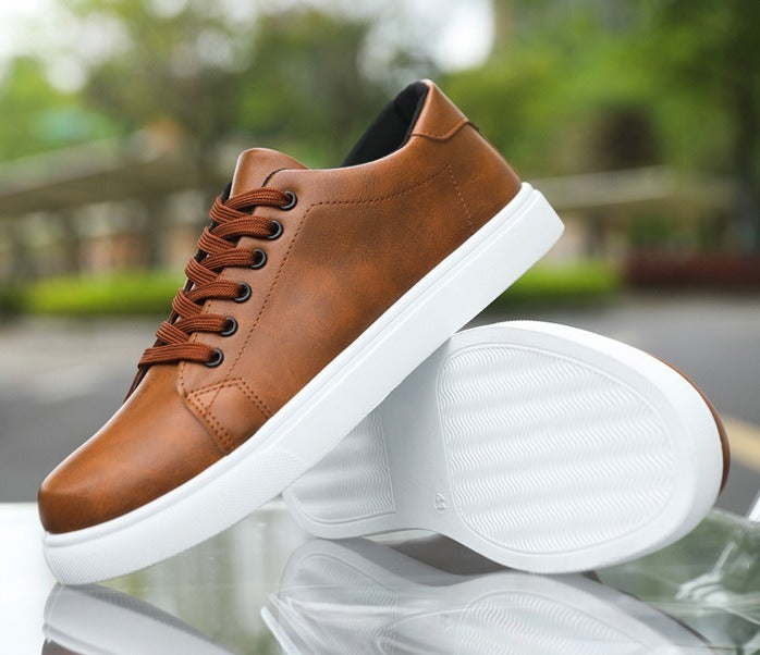 Leather-Look Low-Top Sneakers – Men – Brown – pair, sole