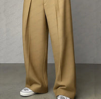 Wide-Leg Pleated Trousers, Button Flap Front – Men – Tan – pleat detail