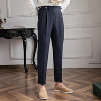 High-Waist Gurkha Trousers, Side Adjusters – Men – Navy – full length