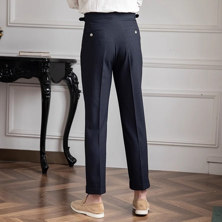 High-Waist Gurkha Trousers, Side Adjusters – Men – Navy – back