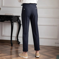 High-Waist Gurkha Trousers, Side Adjusters – Men – Navy – back
