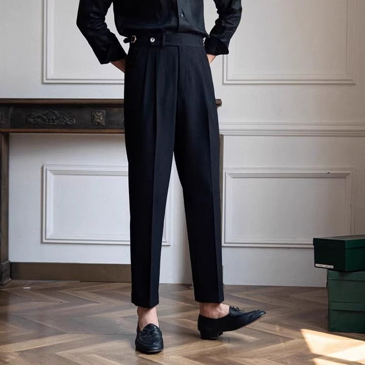 High-Waist Gurkha Trousers, Side Adjusters – Men – Black – full length