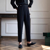 High-Waist Gurkha Trousers, Side Adjusters – Men – Black – full length