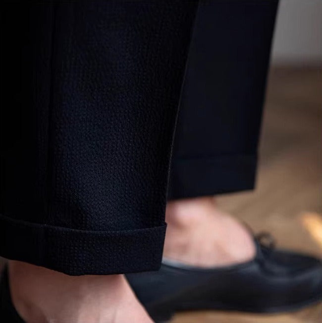 High-Waist Gurkha Trousers, Side Adjusters – Men – Black – turn-up detail