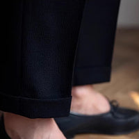 High-Waist Gurkha Trousers, Side Adjusters – Men – Black – turn-up detail