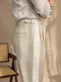 High-Waist Gurkha Trousers, Side Adjusters – Men – Cream – side