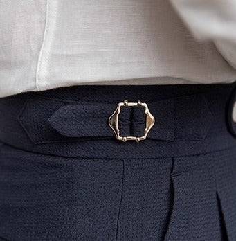 High-Waist Gurkha Trousers, Side Adjusters – Men – Navy – side adjuster detail