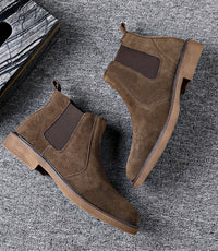 Suede Chelsea Boots, Cowhide, Fleece Option – Men – Brown – pair