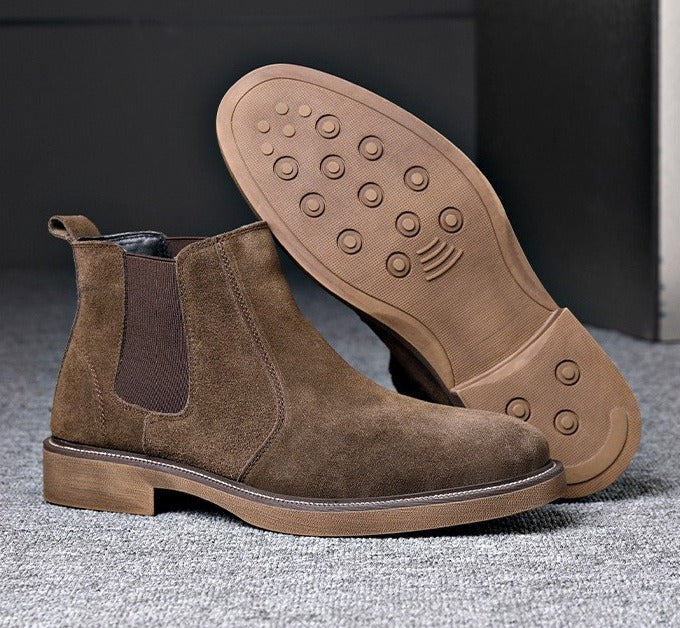 Suede Chelsea Boots, Cowhide, Fleece Option – Men – Brown – sole