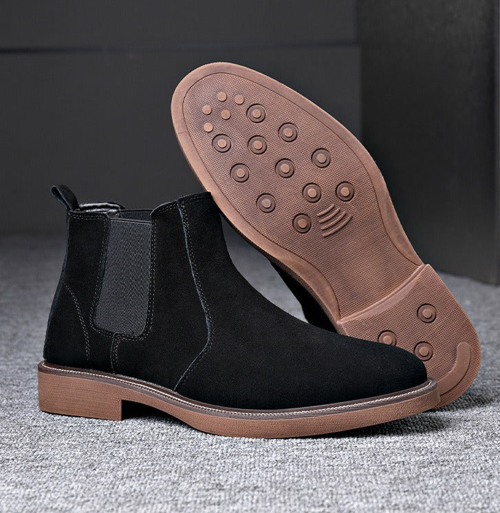 Suede Chelsea Boots, Cowhide, Fleece Option – Men – Black – sole