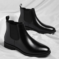 Classic Chelsea Boots, Leather-Look, Fleece Option – Men – Black – pair, side