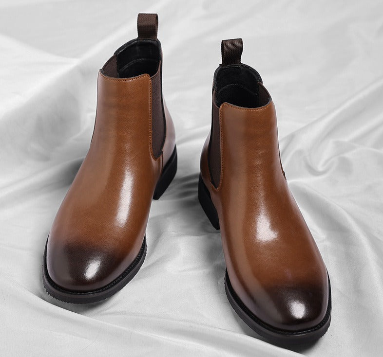 Classic Chelsea Boots, Leather-Look, Fleece Option – Men – Tan – pair, front