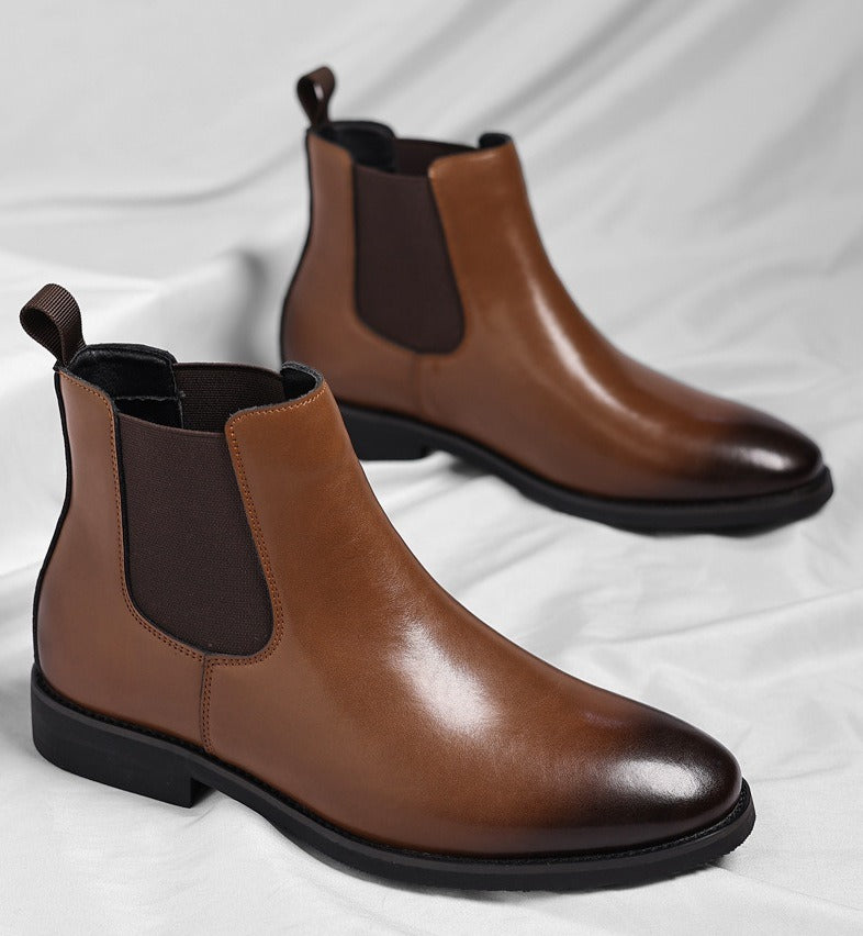 Classic Chelsea Boots, Leather-Look, Fleece Option – Men – Brown – pair
