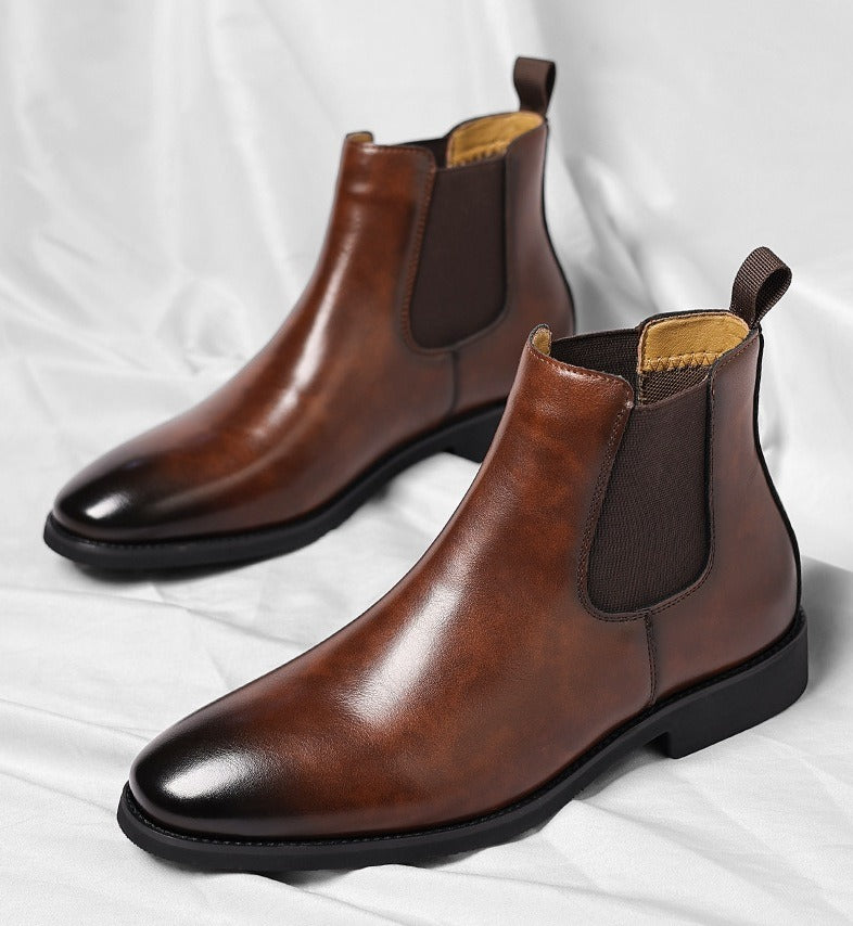 Classic Chelsea Boots, Leather-Look, Fleece Option – Men – Brown – pair, side