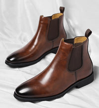 Classic Chelsea Boots, Leather-Look, Fleece Option – Men – Brown – pair, side
