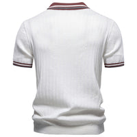100% Cotton Ribbed Knit Polo, Open Collar – Men – White – back
