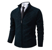 Fleece-Lined Basket-Weave Zip Cardigan – Men – Navy – three-quarter