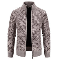 Fleece-Lined Basket-Weave Zip Cardigan – Men – Stone – open