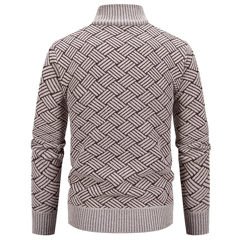 Fleece-Lined Basket-Weave Zip Cardigan – Men – Stone – back