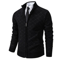 Fleece-Lined Basket-Weave Zip Cardigan – Men – Black – three-quarter
