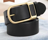 Wide Leather-Look Jeans Belt – Men – Black · Brass Buckle – front