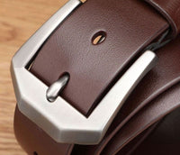 Wide Leather-Look Jeans Belt – Men – Brown · Large Silver Buckle – front