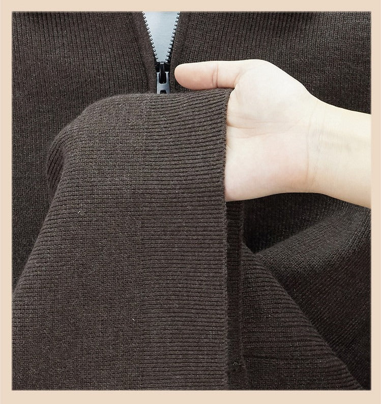 Half-Zip Knit Polo Sweater, Fine Rib – Men – Brown – knit detail