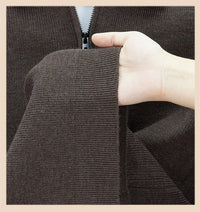 Half-Zip Knit Polo Sweater, Fine Rib – Men – Brown – knit detail